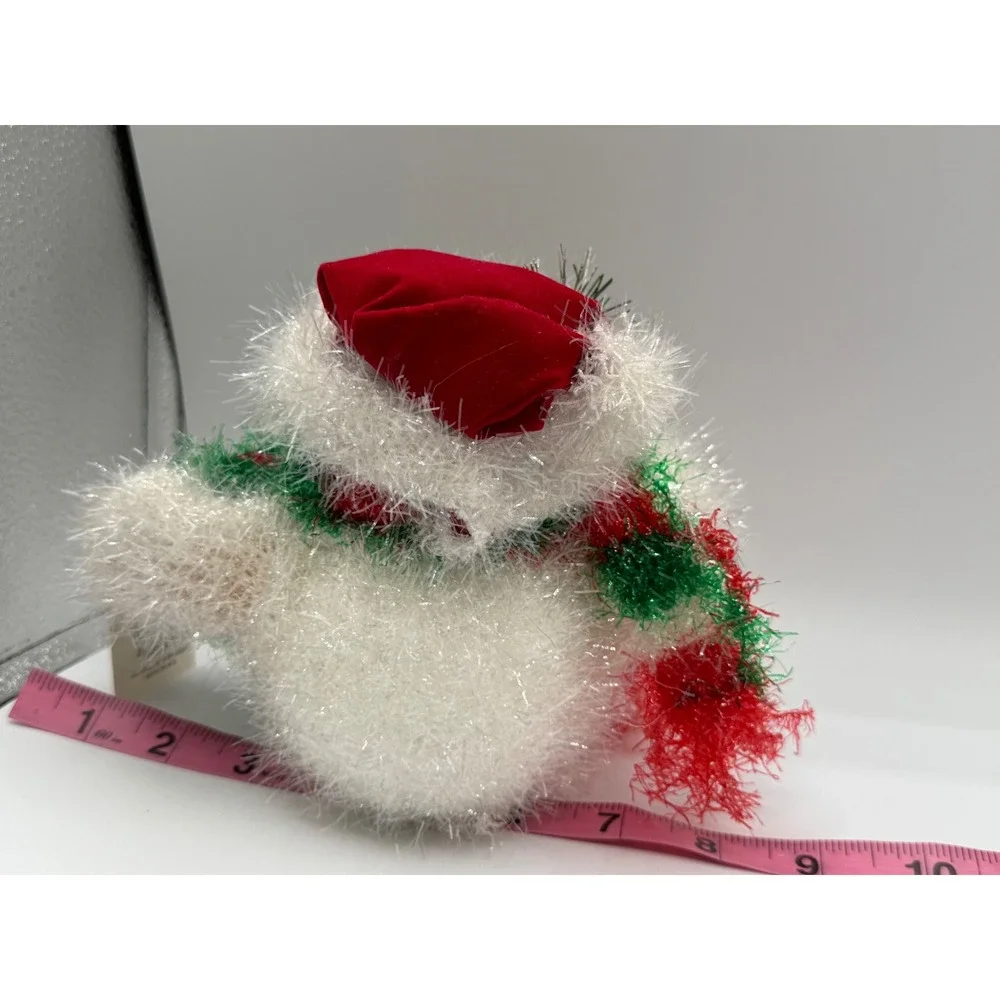 Pacific Rim Christmas Snowman Plush Tinsel Fuzzy Figurine Red Hat Scarf 1634 NEW